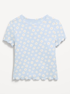 Printed Short-Sleeve Lettuce-Edge T-Shirt for Toddler Girls