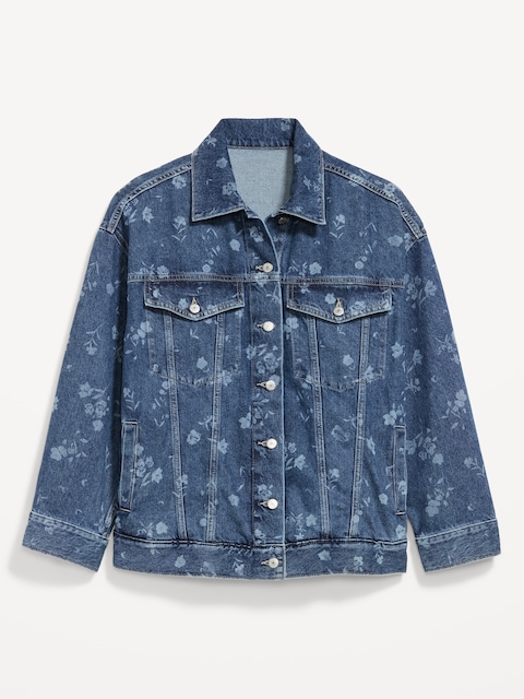 Oversized Floral Print Jean Trucker Jacket