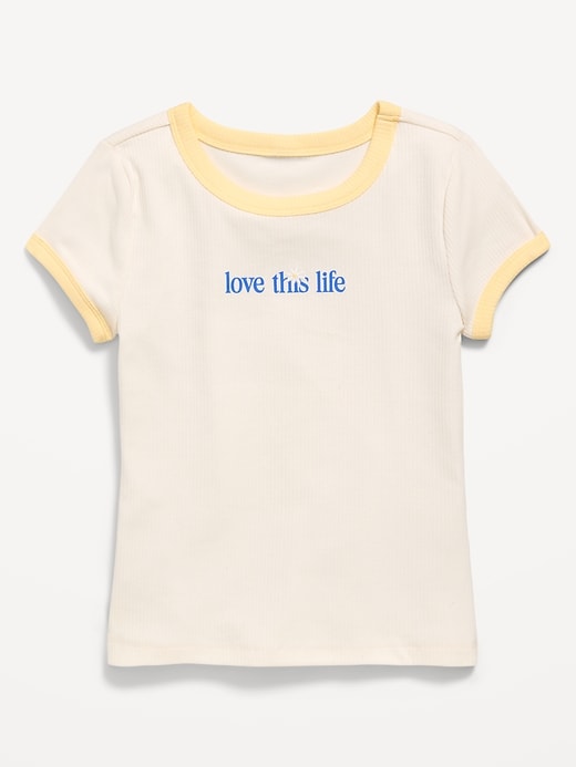 Image number 1 showing, Fitted Short-Sleeve Ribbed Graphic Ringer T-Shirt for Girls