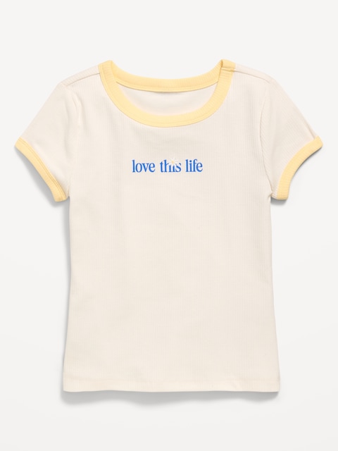 Fitted Short-Sleeve Ribbed Graphic Ringer T-Shirt for Girls
