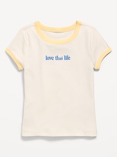 Fitted Short-Sleeve Ribbed Graphic Ringer T-Shirt for Girls
