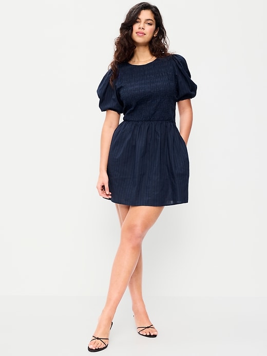 Image number 3 showing, Smocked Puff-Sleeve Flare Mini Dress