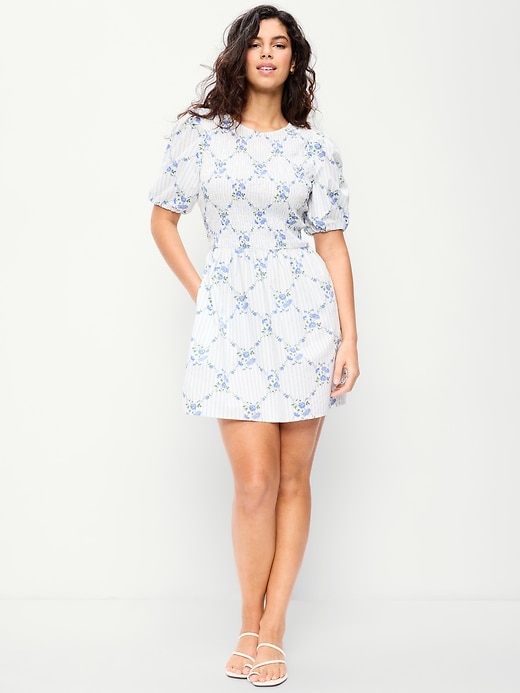 Image number 5 showing, Puff-Sleeve Smocked Fit & Flare Mini Dress