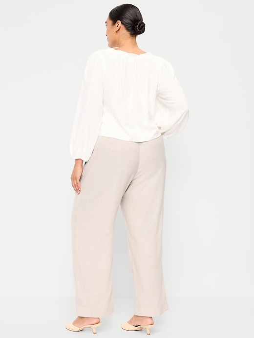 Image number 9 showing, High-Waisted Linen-Blend Straight Pants