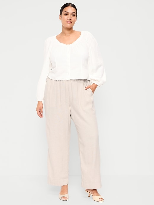 Image number 8 showing, High-Waisted Linen-Blend Straight Pants