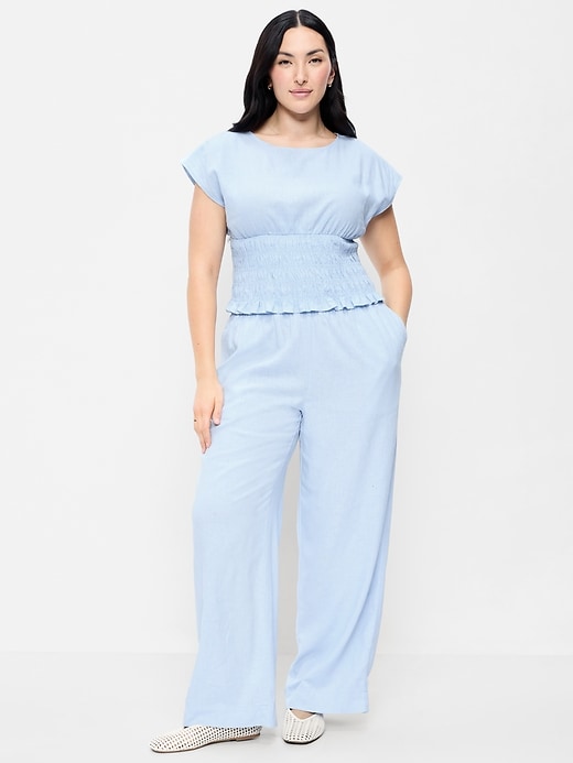Image number 6 showing, High-Waisted Linen-Blend Wide-Leg Pants