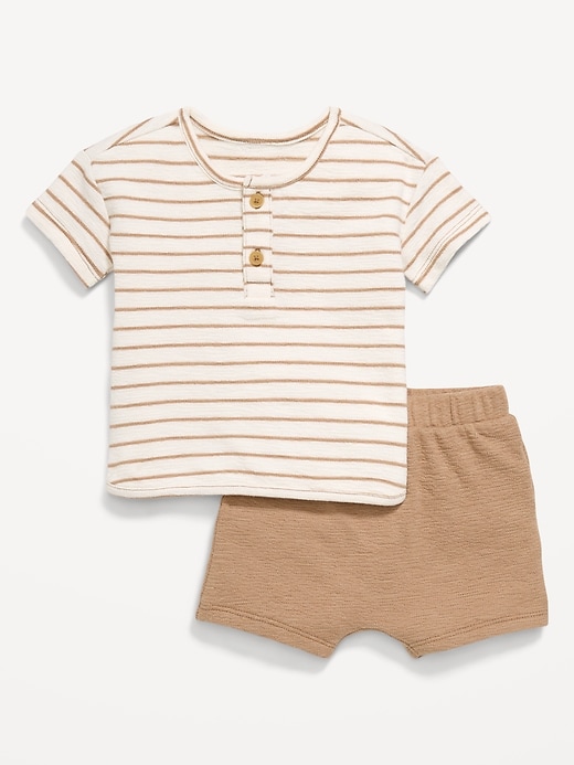 Image number 1 showing, Jacquard-Knit Henley Shirt and Shorts Set for Baby