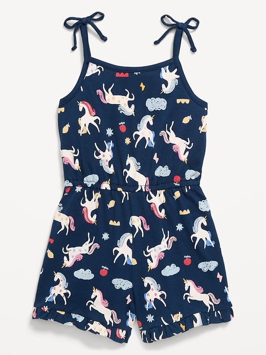 Image number 1 showing, Printed Sleeveless Tie-Bow Romper for Toddler Girls