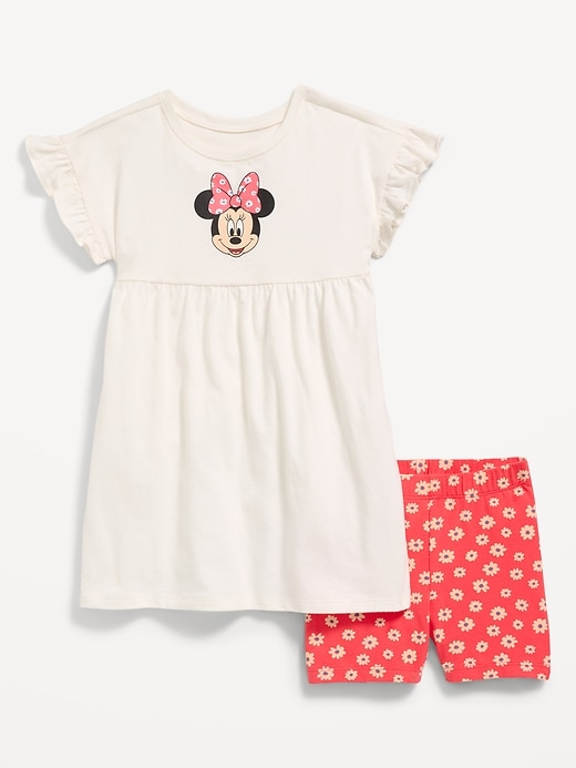 Image number 1 showing, Disney© Ruffled Short-Sleeve Dress and Biker Shorts Set for Toddler Girls
