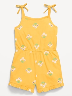 Printed Sleeveless Tie-Bow Romper for Toddler Girls