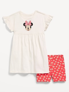 Disney© Ruffled Short-Sleeve Dress and Biker Shorts Set for Toddler Girls