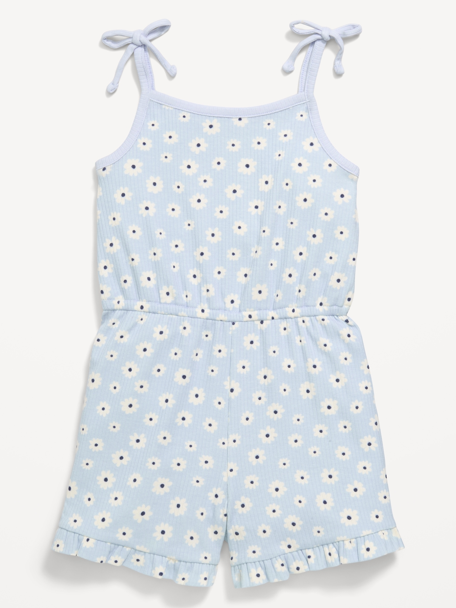 Sleeveless Tie-Bow Ribbed Romper for Toddler Girls
