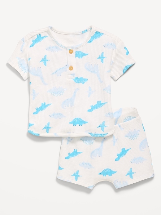 Image number 1 showing, Printed Waffle-Knit Henley Shirt and Shorts Set for Baby