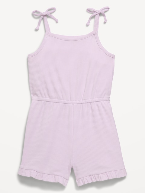 Sleeveless Tie-Bow Ribbed Romper for Toddler Girls