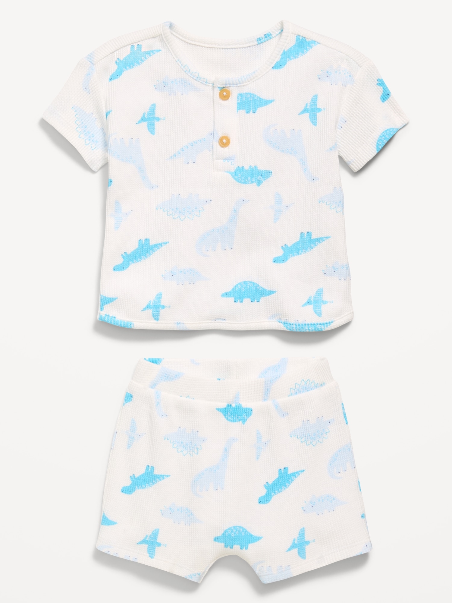 Printed Waffle-Knit Henley Shirt and Shorts Set for Baby