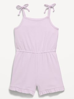 Sleeveless Tie-Bow Ribbed Romper for Toddler Girls