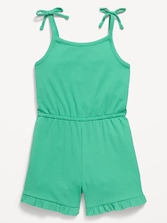 Sleeveless Tie-Bow Ribbed Romper for Toddler Girls