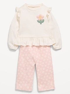Long-Sleeve Ruffled Top and Wide-Leg Pants Set for Baby