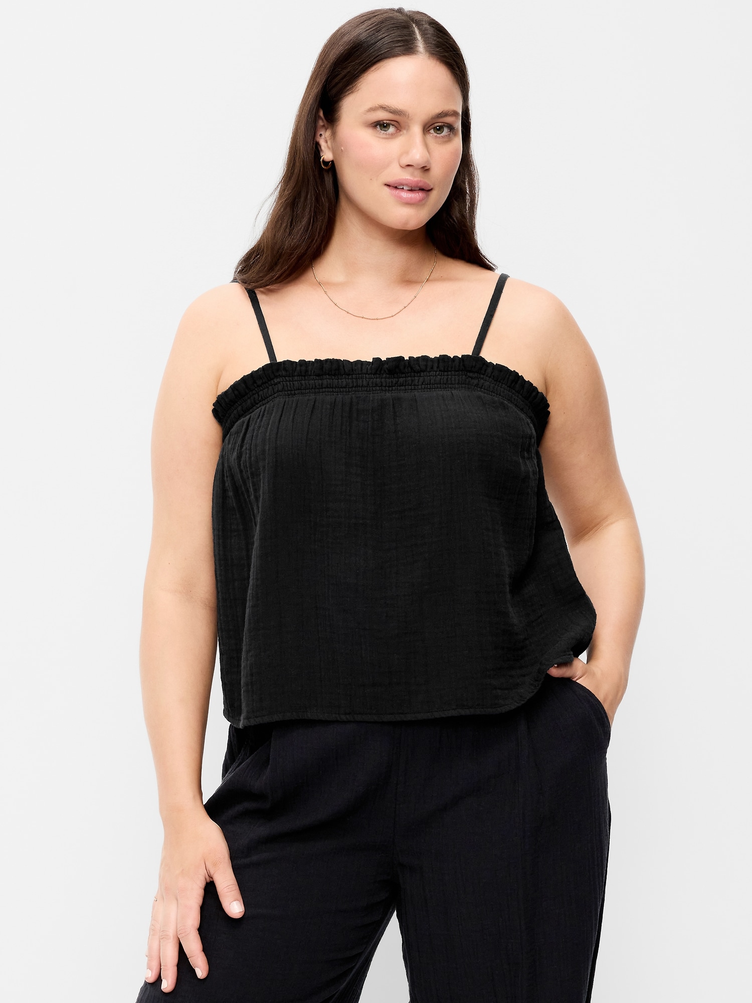 Open-Back Crinkle Gauze Tank Top