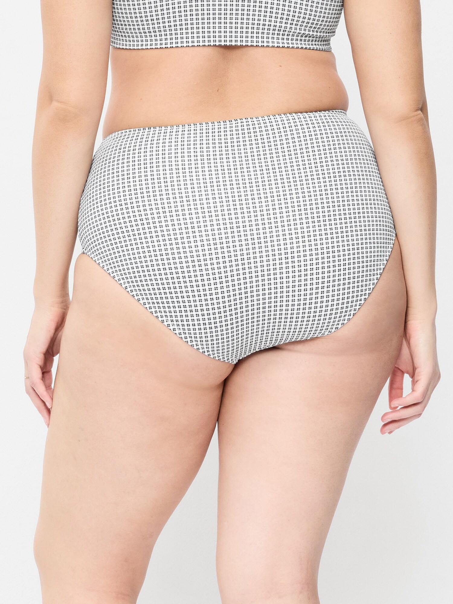 Низ бикини, крой бикини, высокая посадка, в рубчик — Old Navy, цвет: Чёрный / Белый в мелкую клетку — фото 6