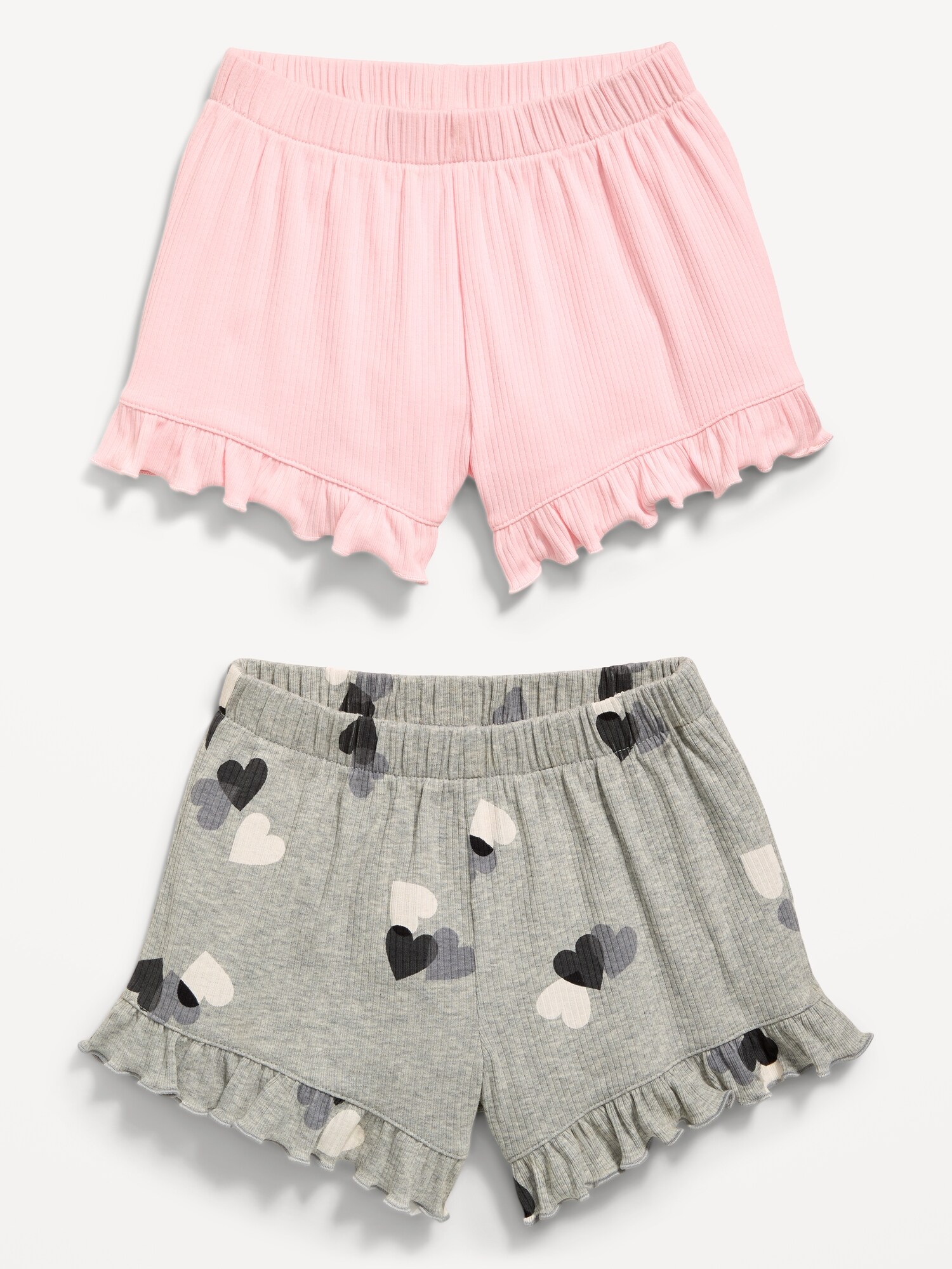 Шорты Old Navy Ruffle-Hem Ribbed Shorts 2-Pack для девочек-малышей, цвет: Hearts — фото 2