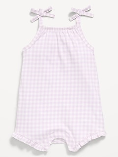 Printed Sleeveless Tie-Strap Romper for Baby