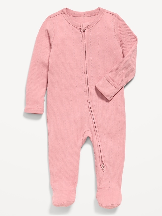 Image number 1 showing, Pointelle-Knit 2-Way-Zip Sleep & Play Footed One-Piece for Baby