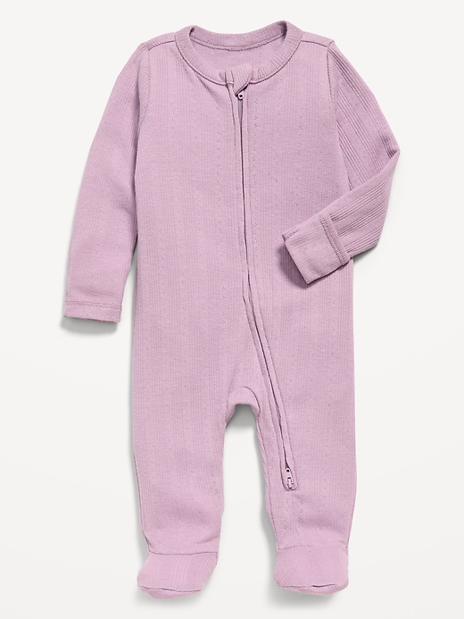 Image number 1 showing, Pointelle-Knit 2-Way-Zip Sleep & Play Footed One-Piece for Baby