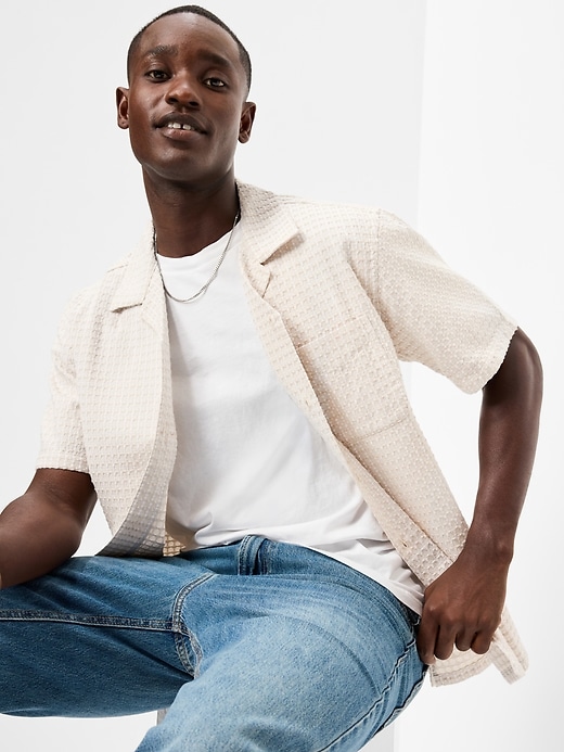 Image number 3 showing, Short-Sleeve Textured Jacquard Camp Shirt