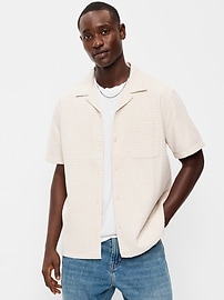 Image number 1 showing, Short-Sleeve Textured Jacquard Camp Shirt
