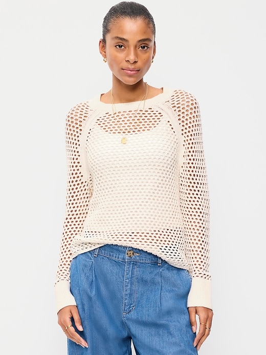 Image number 1 showing, Seaside Cotton Open-Knit Raglan Sweater
