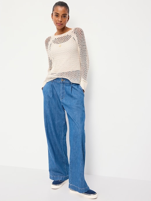 Image number 3 showing, Seaside Cotton Open-Knit Raglan Sweater