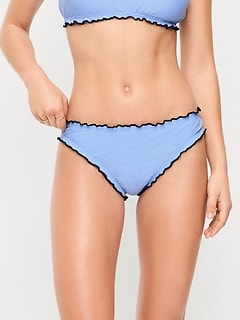 Mid-Rise Ruffle Trim Swim Bottoms