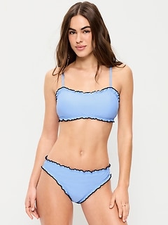 Pique Scoop-Neck Ruffle Swim Top