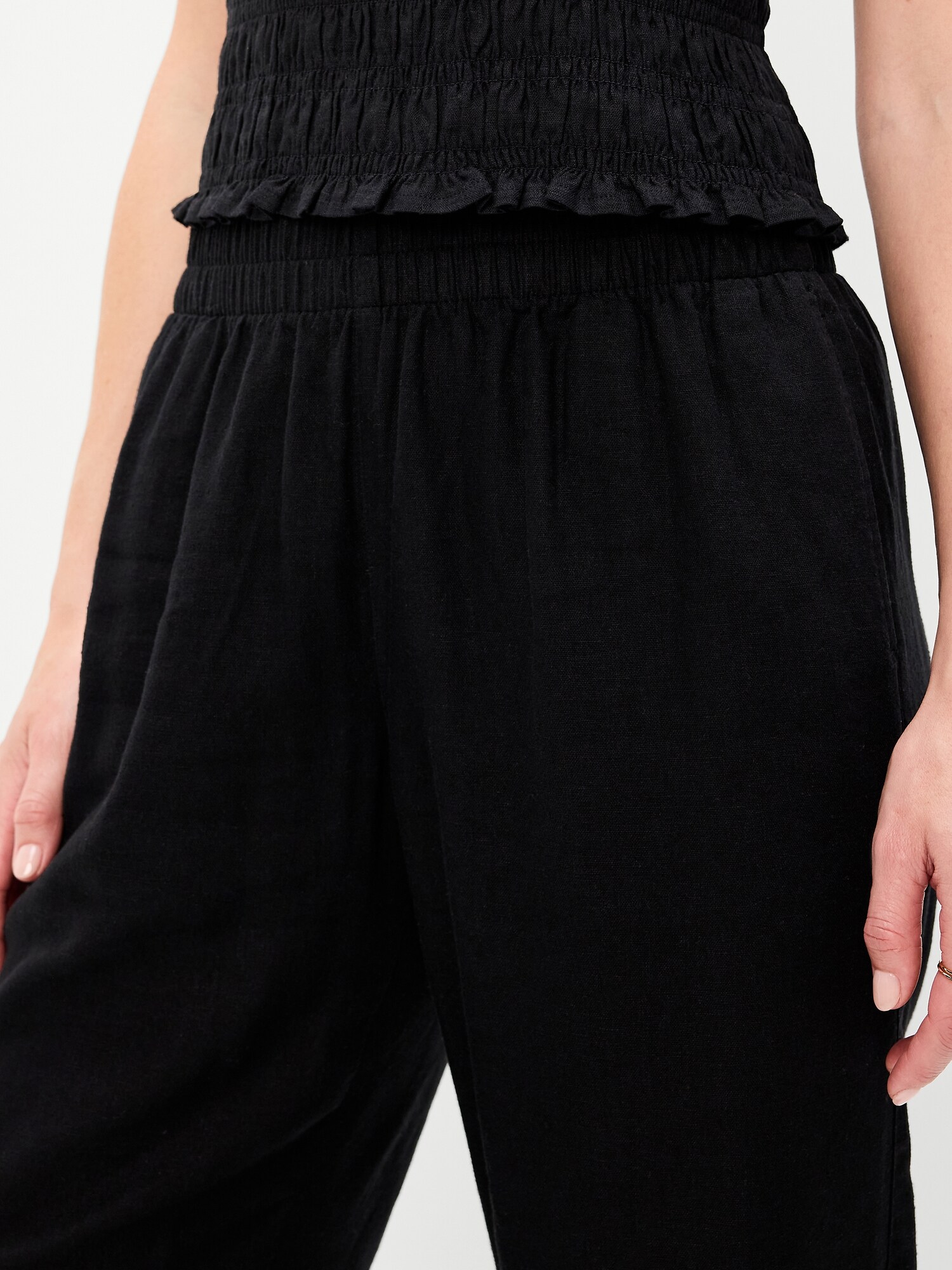 Женские брюки Old Navy High-Waisted Linen-Blend Straight Ankle, цвет: Чёрный — фото 4