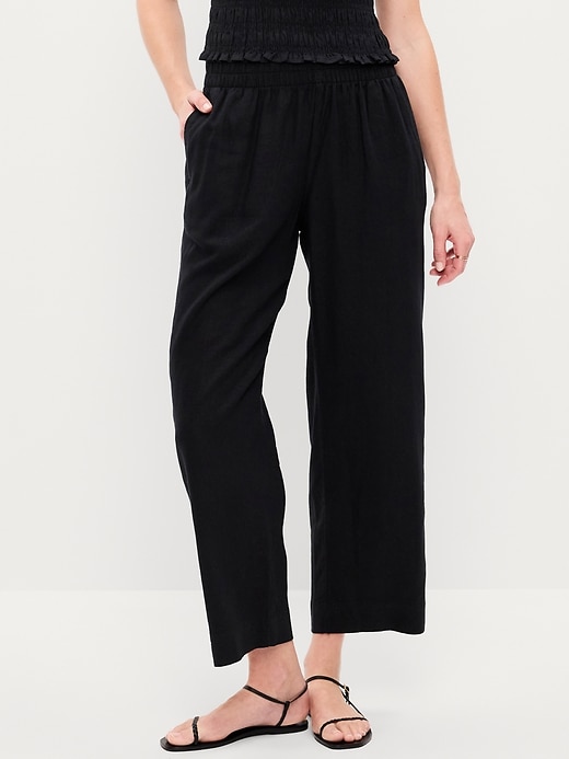 Image number 2 showing, High-Waisted Linen-Blend Straight Pants