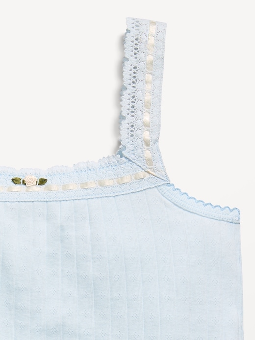 Image number 4 showing, Fitted Lace-Trim Pointelle Tank Top for Girls