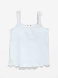 Image number 2 showing, Fitted Lace-Trim Pointelle Tank Top for Girls