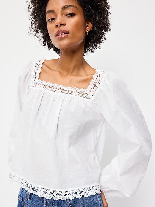 Image number 4 showing, Long-Sleeve Lace Trim Top