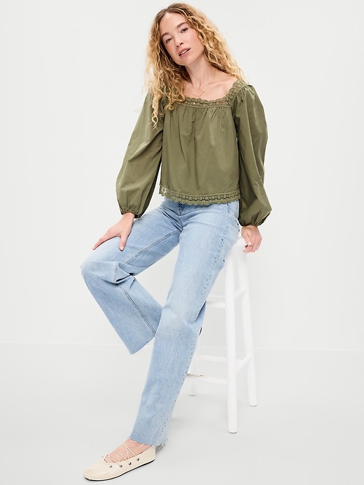 Image number 3 showing, Long-Sleeve Lace Trim Top