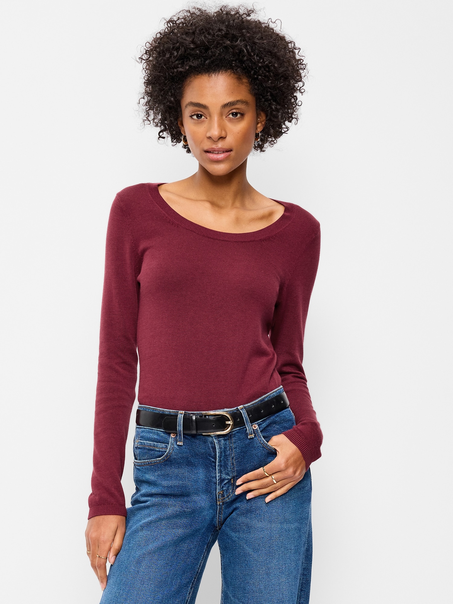 Fitted Scoop-Neck Cropped Jersey Sweater