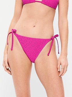 Eyelet String Bikini Swim Bottoms