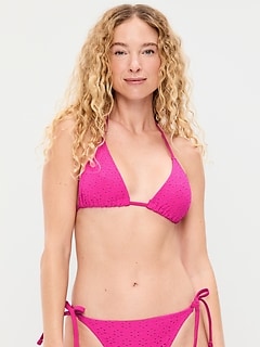 Eyelet Triangle String Bikini Swim Top