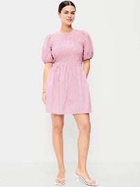 Image number 3 showing, Smocked Puff-Sleeve Flare Mini Dress