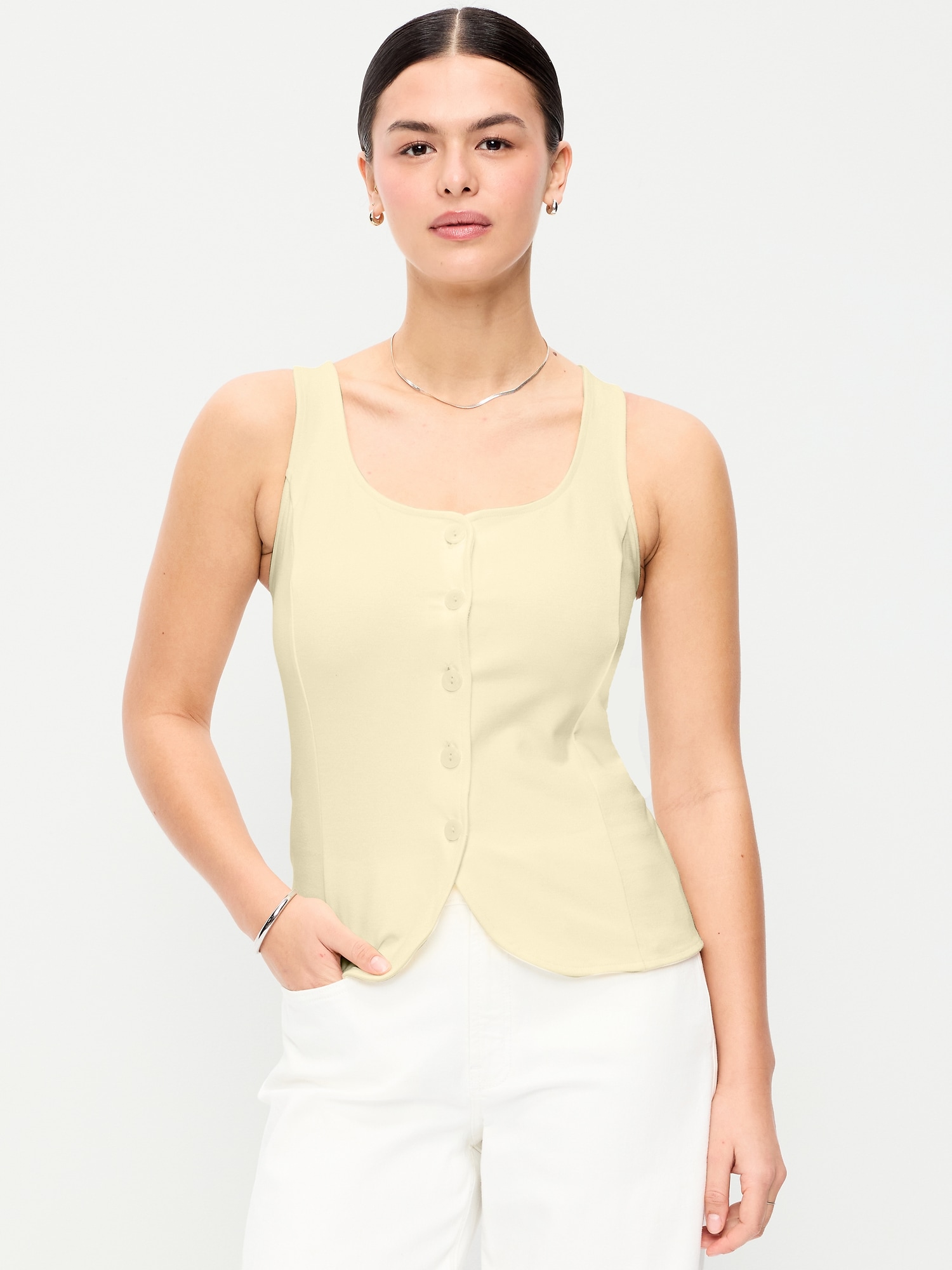 Sleeveless Button-Down Top