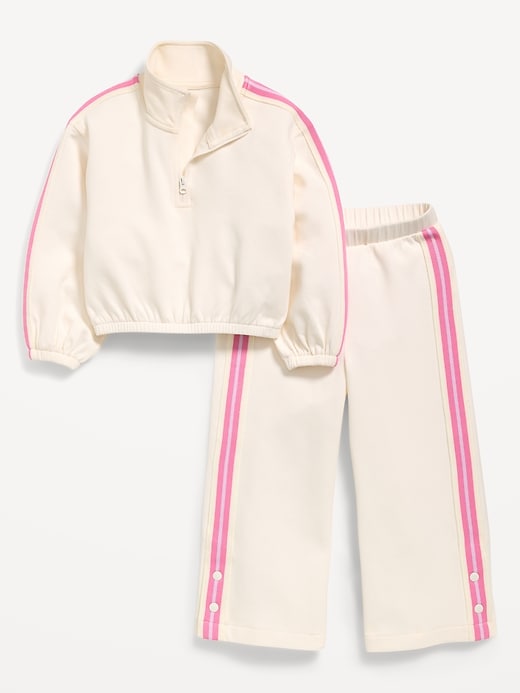 Image number 1 showing, Dynamic Fleece Quarter-Zip and Wide-Leg Sweatpants Set for Toddler Girls