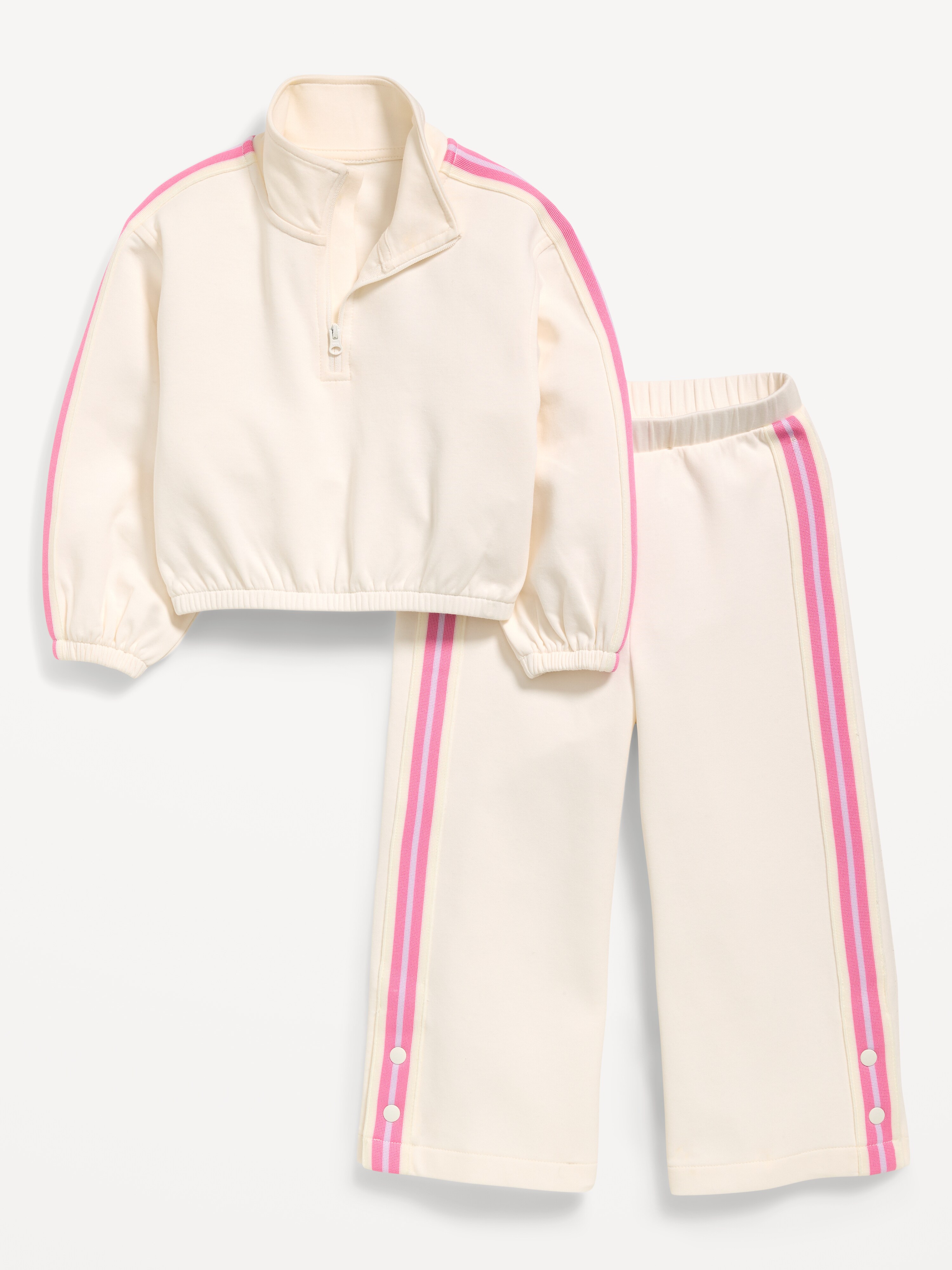Dynamic Fleece Quarter-Zip and Wide-Leg Sweatpants Set for Toddler Girls