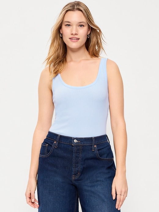Image number 3 showing, First-Layer Ribbed Scoop-Neck Tank Top