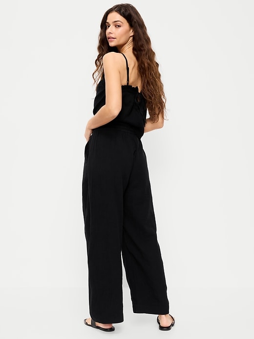 Image number 3 showing, High-Waisted Crinkle Gauze Wide-Leg Barrel Pants