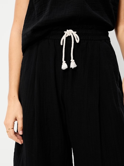 Image number 4 showing, High-Waisted Crinkle Gauze Wide-Leg Barrel Pants